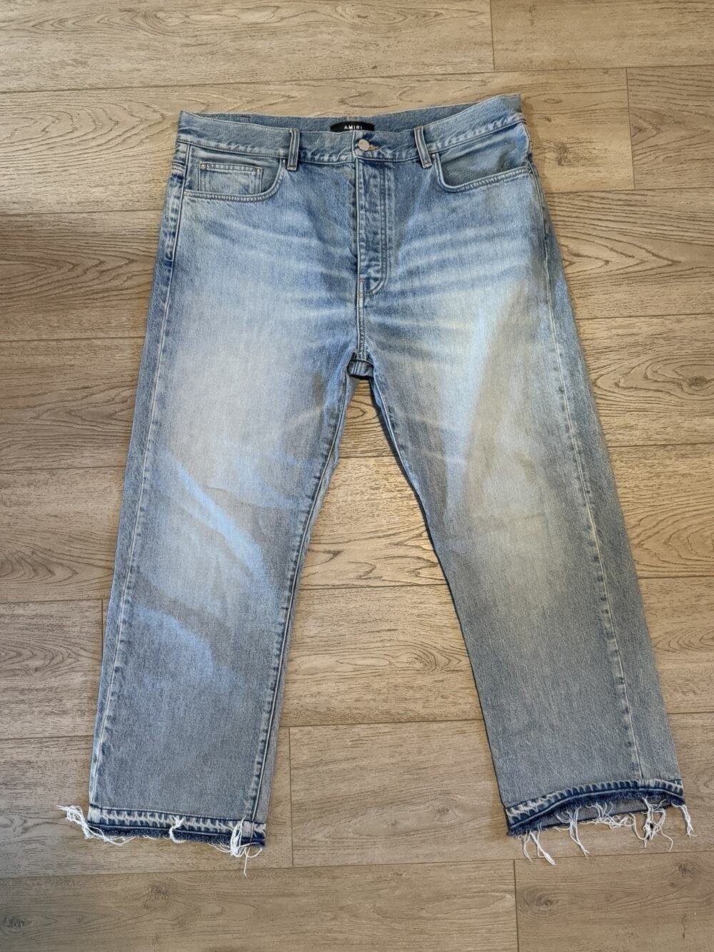 Amiri Straight Leg Jeans Size 36 Light Blue Distressed Made In USA